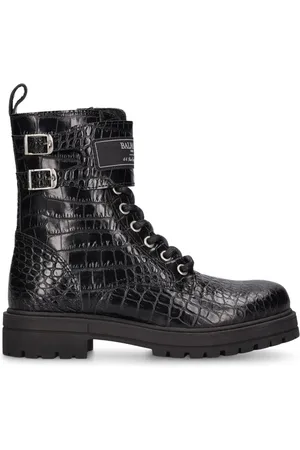 Balmain Leather Combat Boots W/ Logo