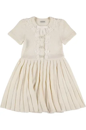 Self-Portrait Pleated Cotton Blend Dress W/appliqués