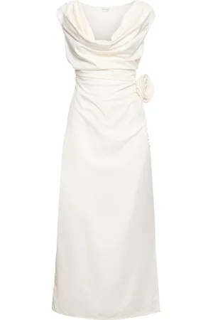 MAGDA BUTRYM Draped Silk Midi Dress W/ Rose