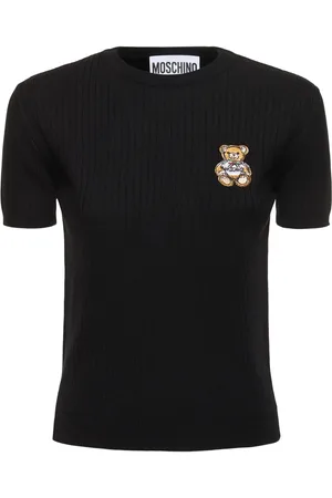 Moschino Wool Ribbed Knit Short Sleeve Top
