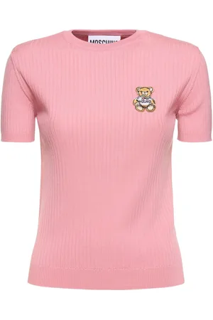 Moschino Wool Ribbed Knit Short Sleeve Top