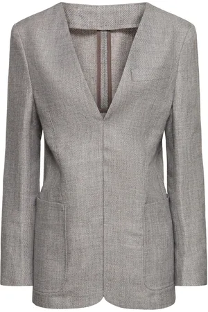 BETTTER Deep V Neck Back Slit Wool Blend Jacket