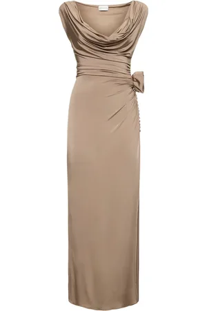 MAGDA BUTRYM Draped Viscose Jersey Midi Dress W/rose