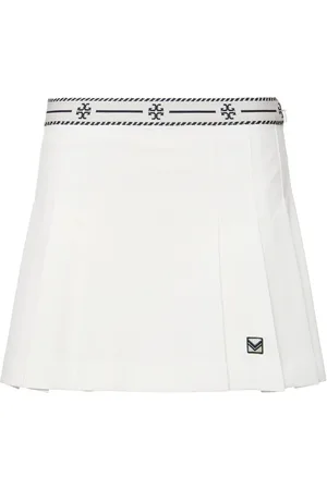 Tory Burch Logo Tape Pleated Twill Mini Skirt