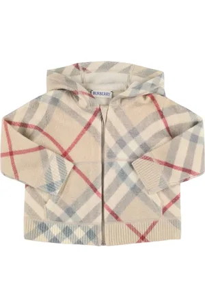 Burberry Check Print Wool Knit Zip Hoodie