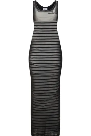 Jean Paul Gaultier Striped Printed Mesh Long Dress