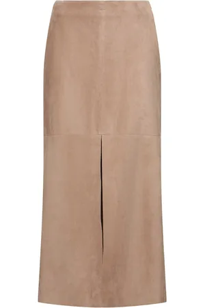 Brunello Cucinelli Suede Leather Midi Skirt