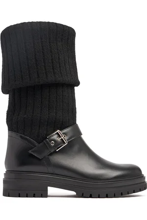 Gianvito Rossi 20mm Knit & Leather Biker Boots