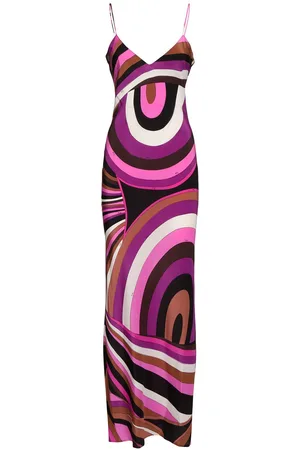 Puccini Printed Crepe De Chine Long Dress