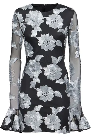 ROTATE Flower Mesh Long Sleeve Mini Dress