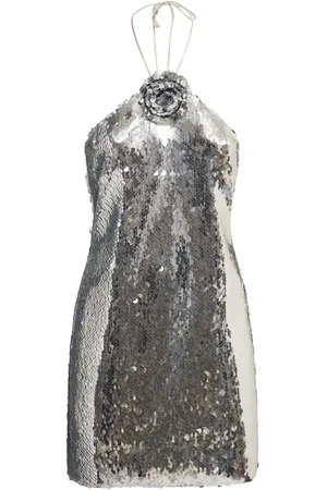 MAGDA BUTRYM Sequined Halter Neck Mini Dress W/ Rose