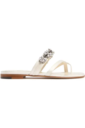 Manolo Blahnik 10mm Perlusa Satin Flat Sandals