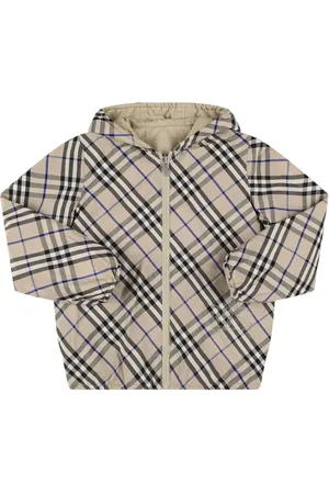 Burberry Check Print Cotton Blend Hooded Jacket