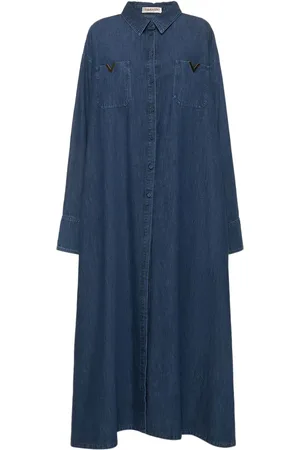VALENTINO V Logo Denim Chambray Long Shirt Dress