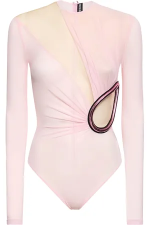 DAVID KOMA Tulle Bodysuit W/ Metallic Tube Insert
