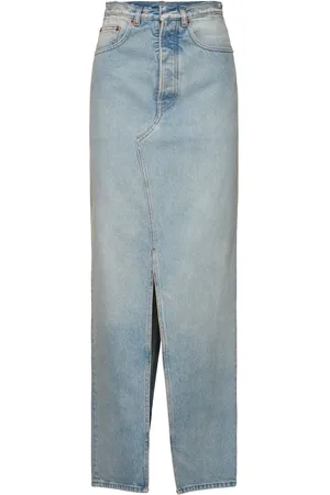Maison Margiela Cotton Denim Raw Waist Long Skirt