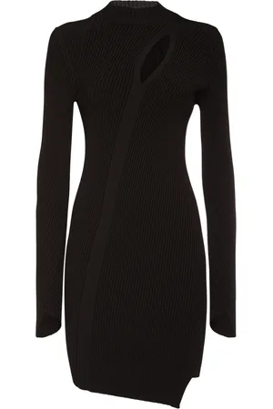 VERSACE Rib Knit Viscose Cutout Mini Dress