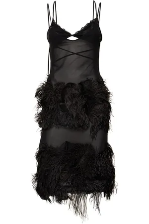 The Attico Embroidered Georgette Dress W/feathers