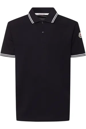 Moncler Striped Trim Cotton Piquet Polo Shirt