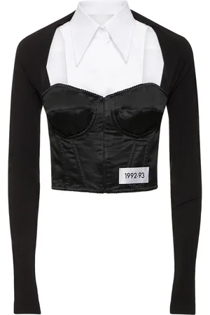 Dolce & Gabbana Long Sleeve Cropped Satin Bustier Top
