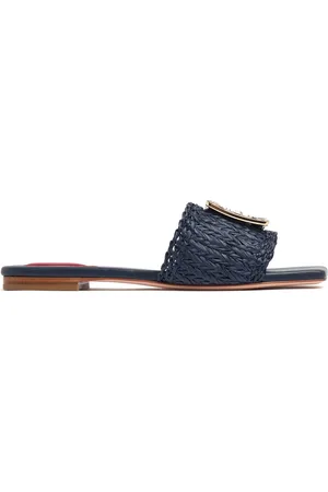 Roger Vivier 10mm Strass Buckle Raffia Flat Slides