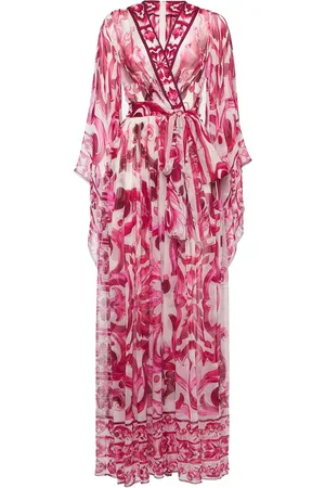Dolce & Gabbana Maiolica Print Silk Chiffon Long Dress