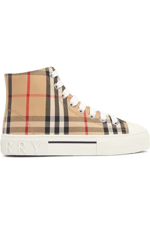 Burberry Check Print Cotton Lace-up Sneakers