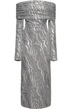 ROTATE Sequined Off-the-shoulder Midi Dress