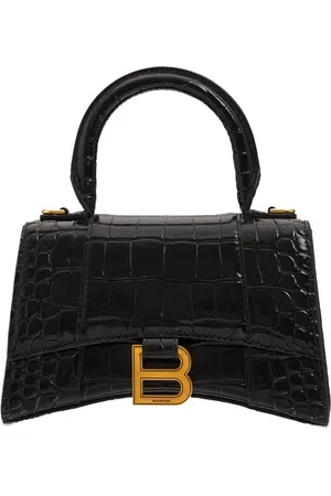 Balenciaga Xs Hourglass Croc Embossed Leather Bag