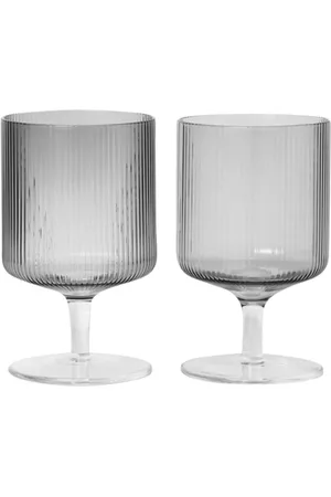Ferm Living Set Of 2 Ripple Mouth Blown Wine Glasses