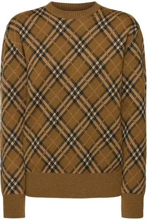 Burberry Check Wool Blend Knit Crewneck Sweater