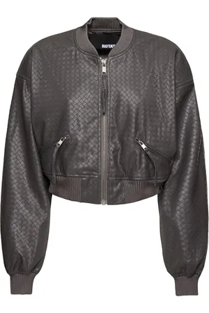ROTATE Braid Print Tech Cropped Bomber Jacket