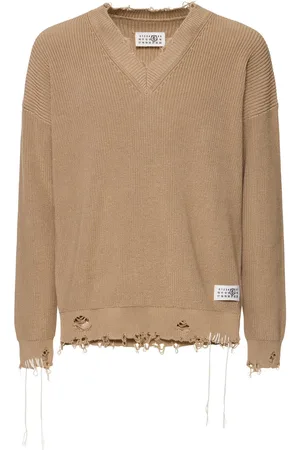 Maison Margiela Distressed Cotton V-neck Sweater