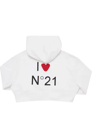 Nº21 Logo Print Cropped Cotton Hoodie W/patch
