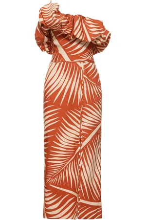 JOHANNA ORTIZ Printed Poplin One-shoulder Midi Dress