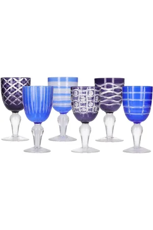 POLSPOTTEN Set Of 6 Cobalt Mix Wine Glasses