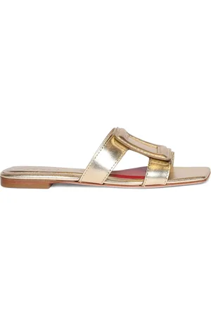 Roger Vivier 10mm Metallic Leather Flats Sandals