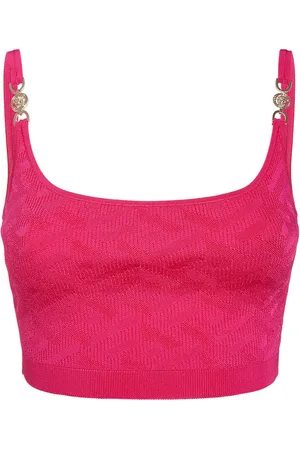 VERSACE Logo Jacquard Knit Viscose Crop Top