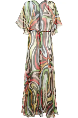 Puccini Silk Chiffon Marmo Print Robe Dress