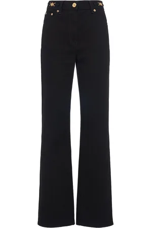VERSACE Washed Cotton Denim Straight Jeans
