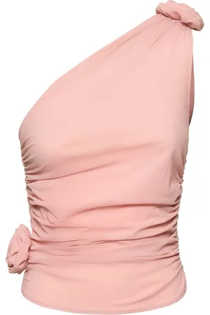 MAGDA BUTRYM Jersey One Shoulder Draped Top W/ Rose