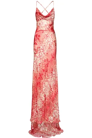 Roberto Cavalli Cheetah Skin Draped Satin Devoré Dress