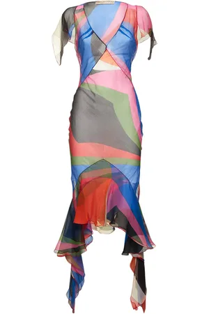 Puccini Crepe Goccia Print Ruffle Midi Dress