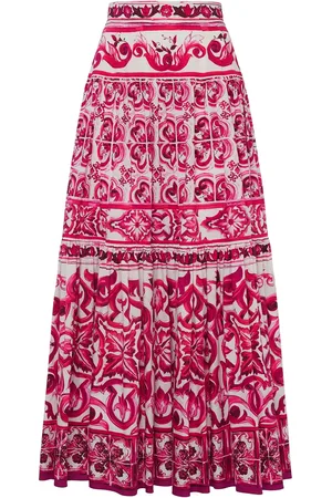 Dolce & Gabbana Maiolica Print Cotton Poplin Long Skirt