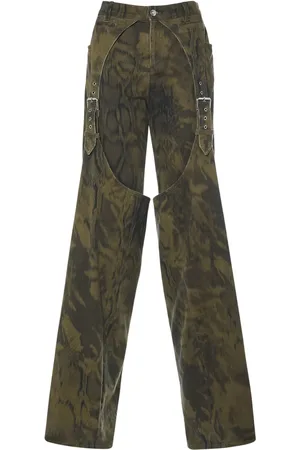 BLUMARINE Printed Denim Wide Jeans W/buckles