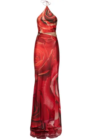 Roberto Cavalli Garden Rose Printed Silk Dress