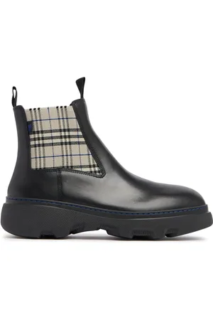 Burberry Checked Leather Chelsea Boots