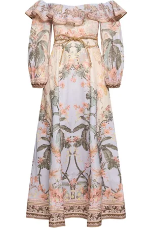 ZIMMERMANN Wylie Off-the-shoulder Linen Midi Dress
