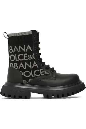 Dolce & Gabbana Intarsia Logo Knit & Leather Boots