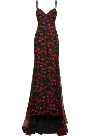 Dolce & Gabbana Cherry Printed Silk Chiffon Gown